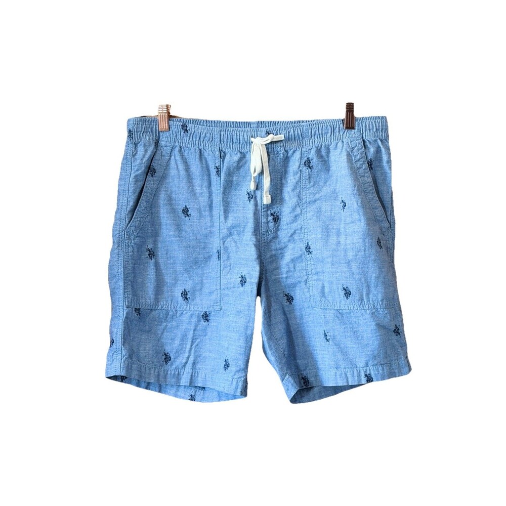 U.S. Polo Assn Men's Large Jogger Shorts Blue Embroidered Logo Drawstring EUC